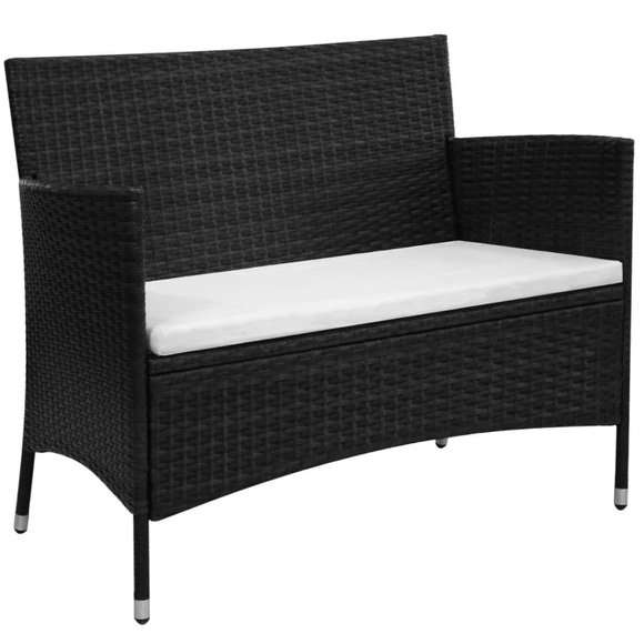 Gartenbank 106 cm Poly Rattan Schwarz