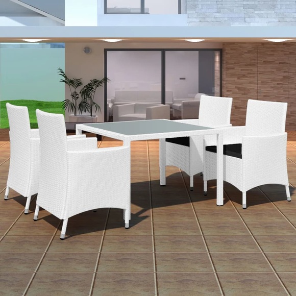 5-tlg. Garten-Essgruppe Poly Rattan Cremeweiss