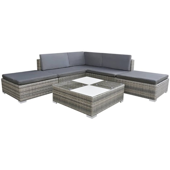 vidaXL 6-tlg. Garten-Lounge-Set mit Kissen Poly Rattan Grau