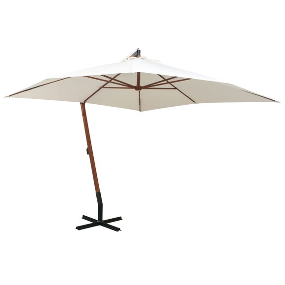 Sonnenschirm Ampelschirm 300 x 300 cm Holzmast Weiss