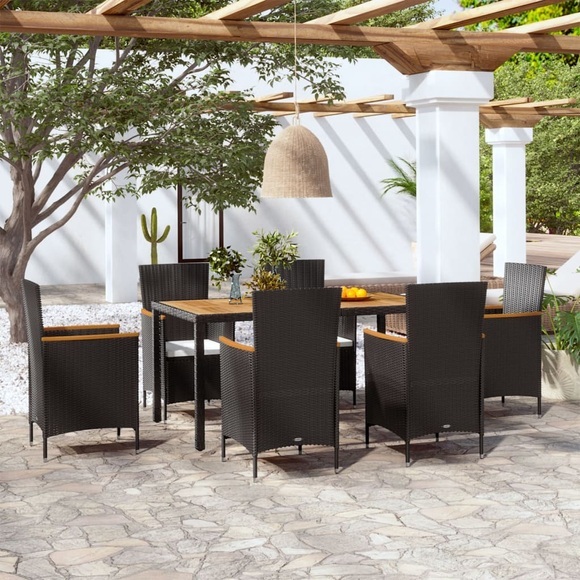 7-tlg. Garten-Essgruppe mit Auflagen Poly Rattan