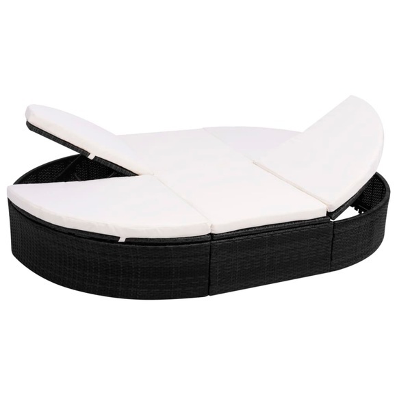 Outdoor-Lounge-Bett mit Polster Poly Rattan Schwarz