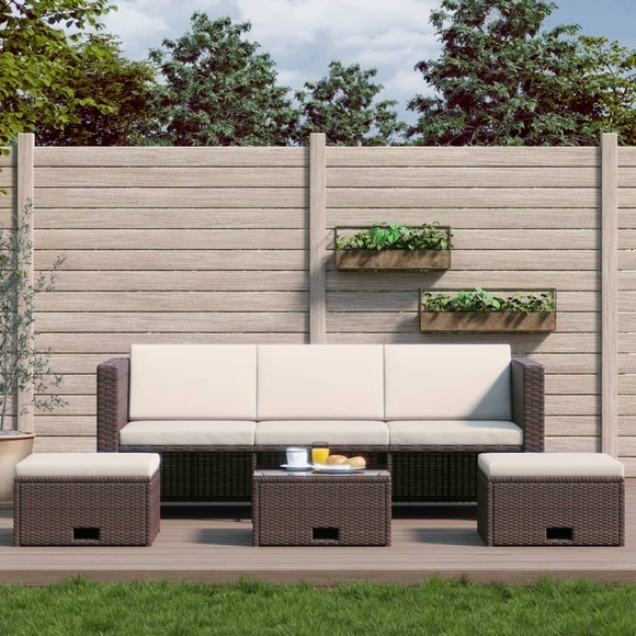 4-tlg. Garten-Lounge-Set mit Auflagen Poly Rattan Braun