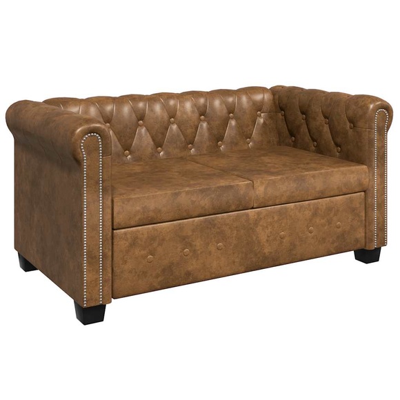 Chesterfield Sofa 2-Sitzer Kunstleder Braun
