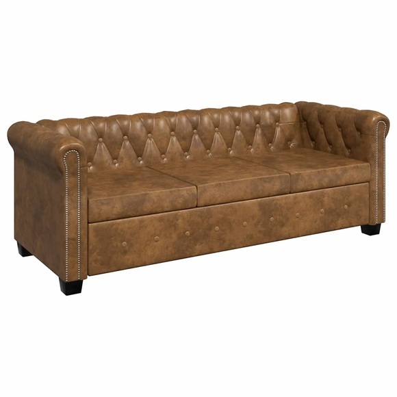 Chesterfield Sofa 3-Sitzer Kunstleder Braun