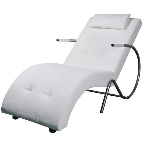 Chaiselongue mit Kissen Weiss Kunstleder