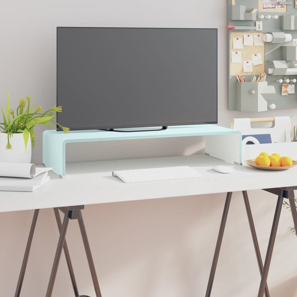 vidaXL TV-Tisch/Bildschirmerhöhung Glas Weiß 70x30x13 cm