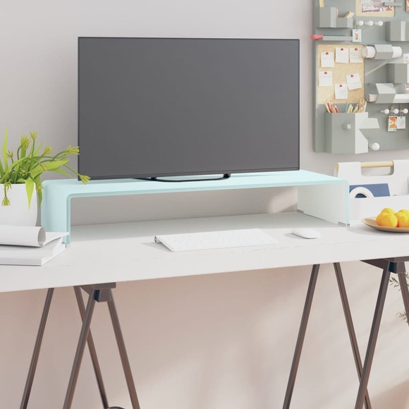 vidaXL TV-Tisch/Bildschirmerhöhung Glas Weiß 80x30x13 cm