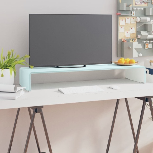vidaXL TV-Tisch/Bildschirmerhöhung Glas Weiß 90x30x13 cm