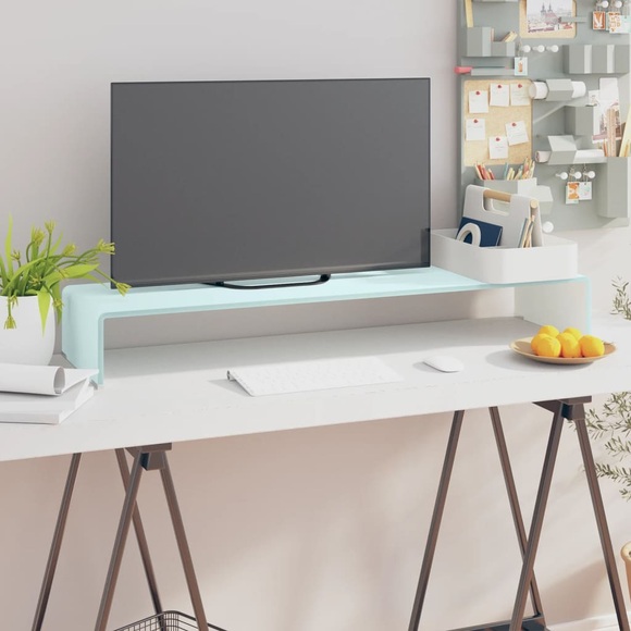 vidaXL TV-Tisch/Bildschirmerhöhung Glas Weiß 100 x 30 x 13 cm