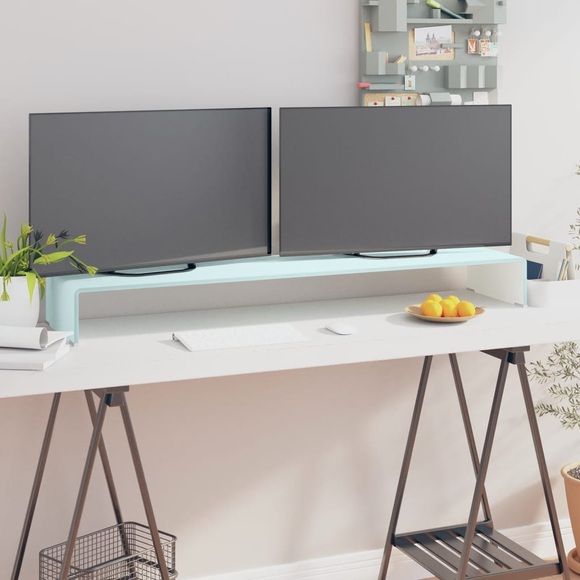 vidaXL TV-Tisch/Bildschirmerhöhung Glas Weiß 120 x 30 x 13 cm