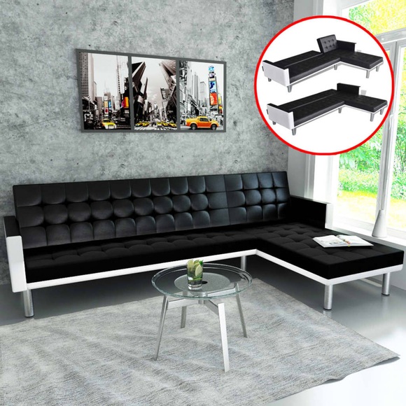 Ecksofa mit Schlaffunktion Kunstleder Schwarz