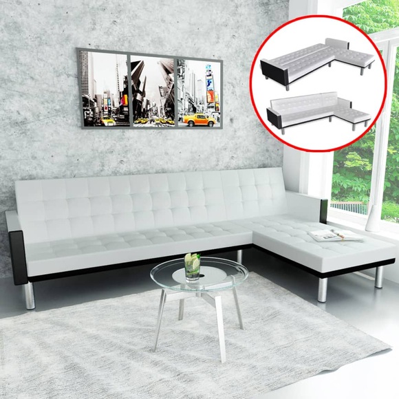 Ecksofa mit Schlaffunktion Kunstleder Weiss
