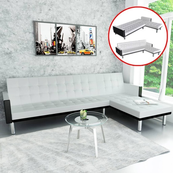 Ecksofa mit Schlaffunktion Kunstleder Weiss