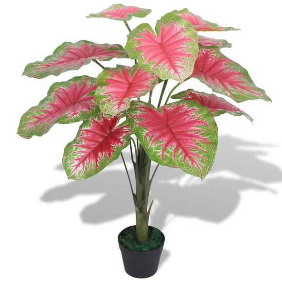 vidaXL Künstliche Caladium-Pflanze mit Topf 70 cm Grün und Rot