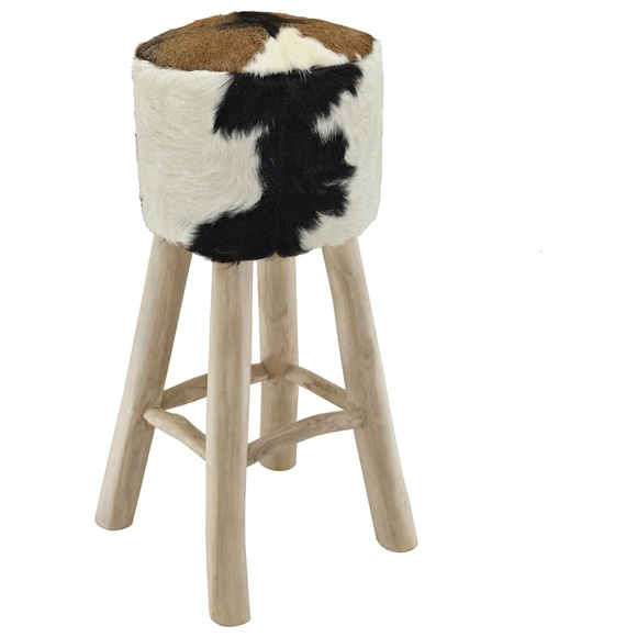 Barhocker Ziegenfell Teak Rund