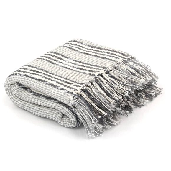 vidaXL Überwurf Baumwolle Streifen 125 x 150 cm Grau und Weiss
