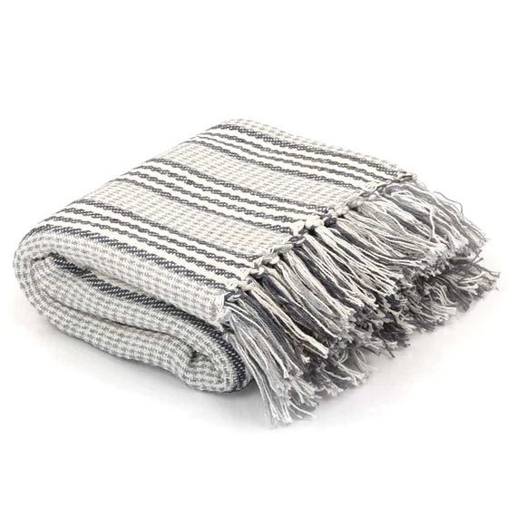 vidaXL Überwurf Baumwolle Streifen 125 x 150 cm Grau und Weiss