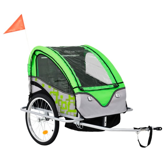 vidaXL 2-in-1 Kinder Fahrradanhänger & Kinderwagen Grün und Grau