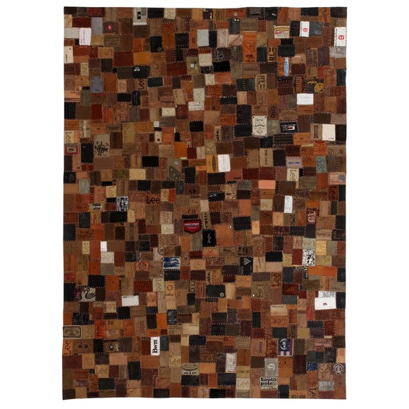 Teppich Echtleder Jeans-Label Patchwork 120 x 170 cm Braun