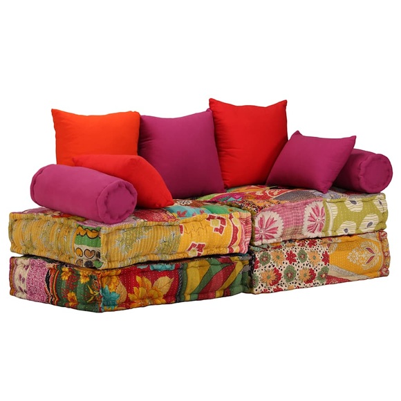 2-Sitzer Modulares Schlafsofa Stoff Patchwork