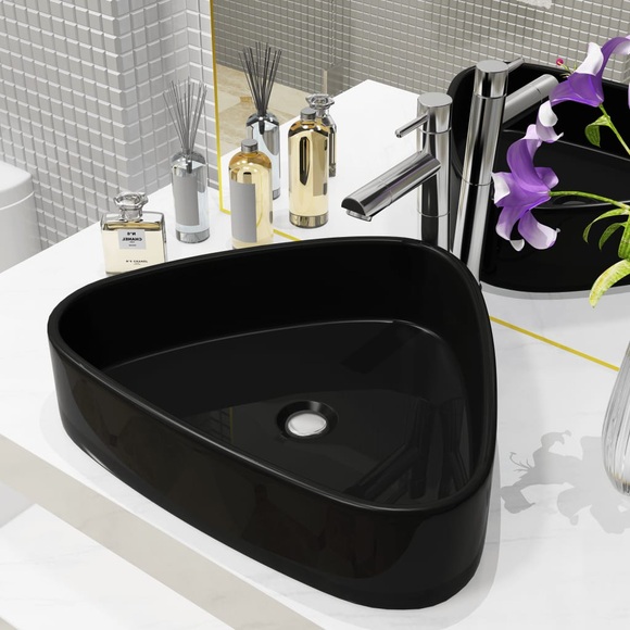Waschbecken Keramik Dreieckig Schwarz 50,5 x 41 x 12 cm