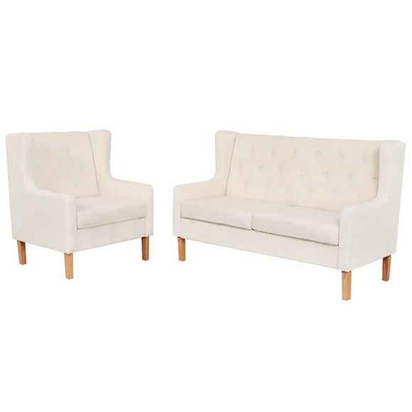 Sofa-Set 2-tlg. Stoff Cremeweiss