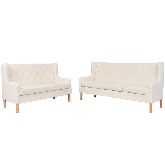Sofa-Set 2-tlg. Stoff Cremeweiss