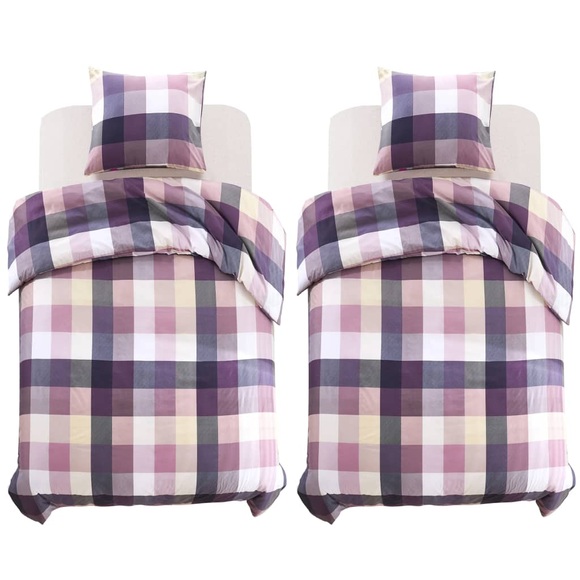 vidaXL Bettwäsche-Set Lila Kariert 155×220/80×80 cm