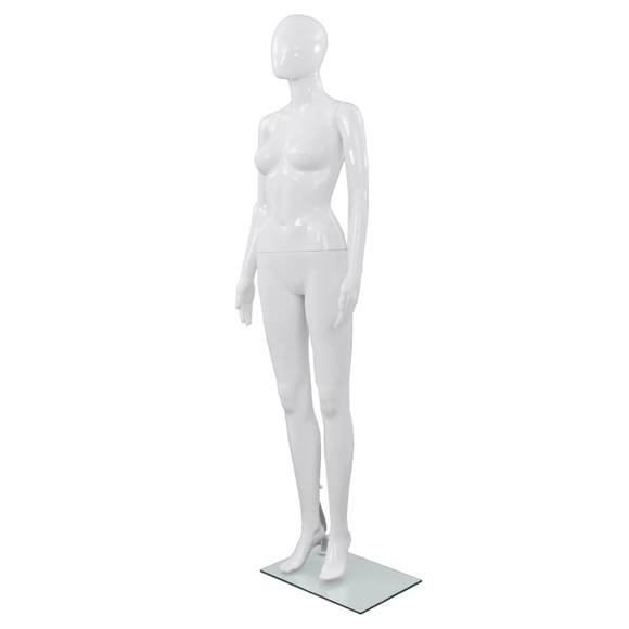 Weibliche Schaufensterpuppe mit Glassockel Weiss 175 cm