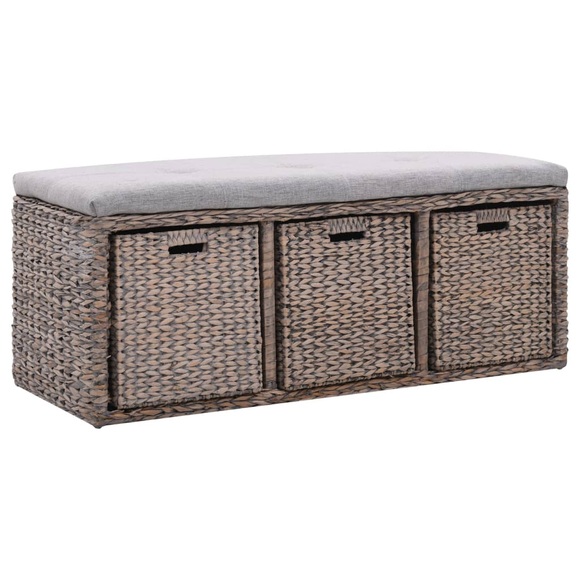 vidaXL Sitzbank mit 3 Körben Seegras 105×40×42 cm Grau
