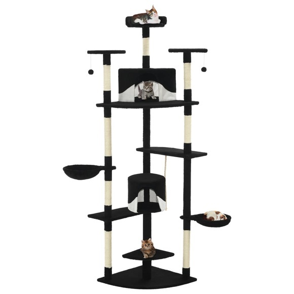vidaXL Katzen-Kratzbaum mit Sisal-Kratzsäulen 203 cm Schwarz und Weiß