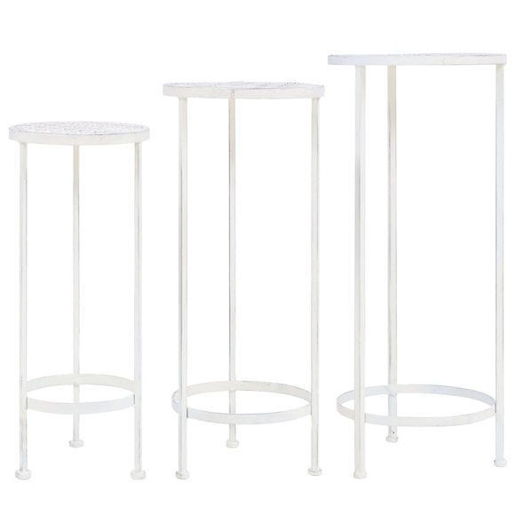 vidaXL Blumenständer Set 3-tlg. Vintage Antik Metall Weiß