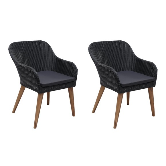 vidaXL Gartenstühle mit Polstern 2 Stk. Poly Rattan Schwarz