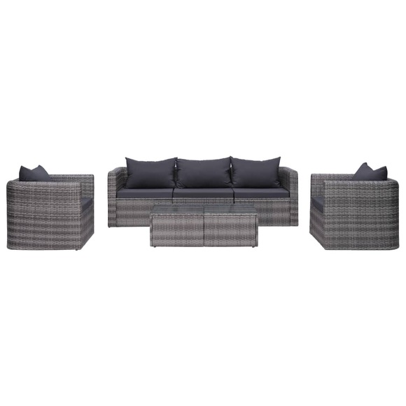 6-tlg. Garten-Sofagarnitur mit Polstern&Kissen Poly Rattan Grau