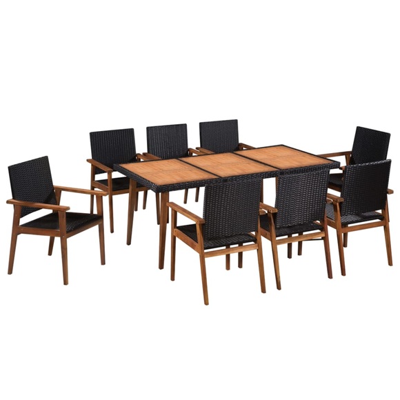9-tlg. Garten-Essgruppe Poly Rattan Schwarz und Braun