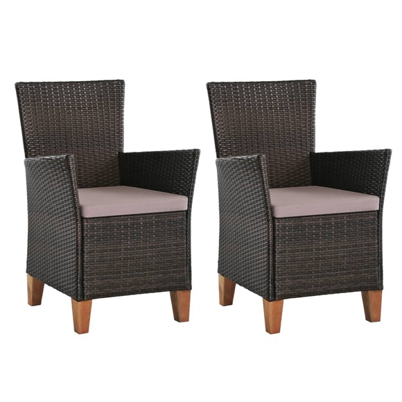 vidaXL Gartenstühle mit Polstern 2 Stk. Poly Rattan Braun