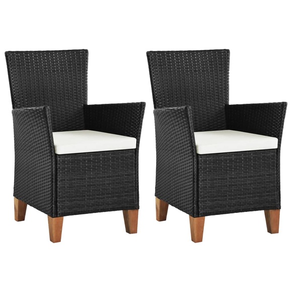 vidaXL Gartenstühle mit Polstern 2 Stk. Poly Rattan Schwarz