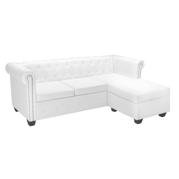 Chesterfield Sofa in L-Form Kunstleder Weiss