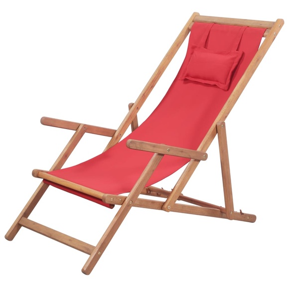 Klappbarer Strandstuhl Stoff und Holzrahmen Rot