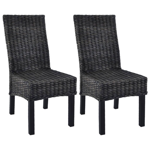 vidaXL Esszimmerstühle 2 Stk. Schwarz Kubu Rattan und Mango Holz