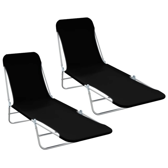 Klappliegen 2 Stk. Stahl und Stoff Schwarz