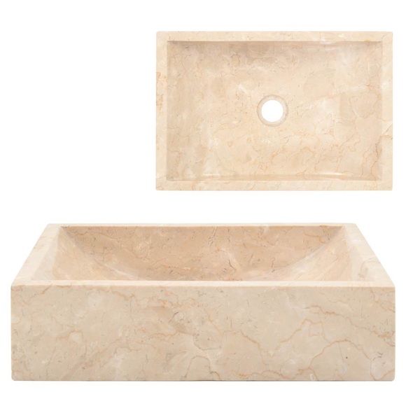 Waschbecken 45 x 30 x 12 cm Marmor Creme