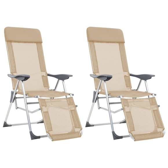 vidaXL Faltbare Campingstühle 2 Stück mit Fußstütze Creme Aluminium