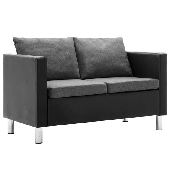 2-Sitzer-Sofa Kunstleder Schwarz und Hellgrau