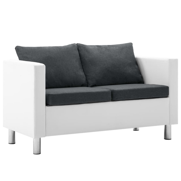 2-Sitzer-Sofa Kunstleder Weiss und Dunkelgrau