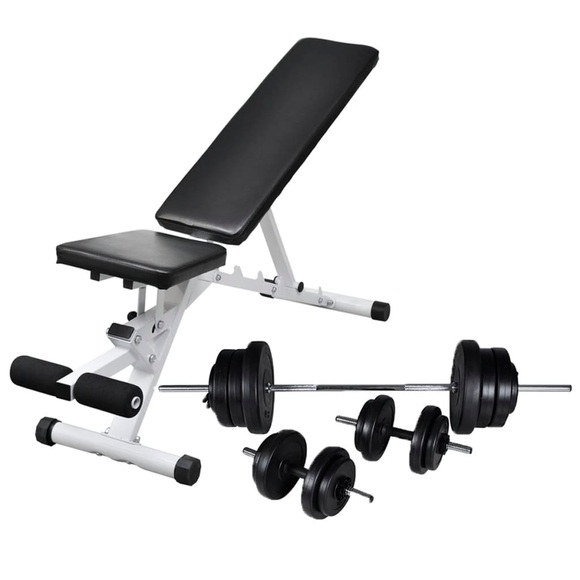Hantelbank mit Lang- und Kurzhantel-Set 60,5 kg