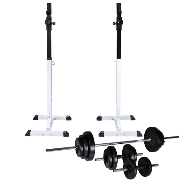 vidaXL Kniebeugen-/Langhantelständer mit Hantel-Set 30,5 kg