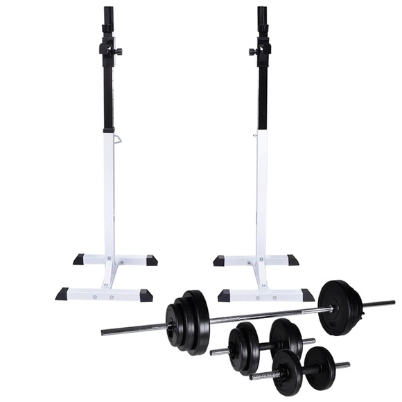 vidaXL Kniebeugen-/Langhantelständer mit Hantel-Set 30,5 kg