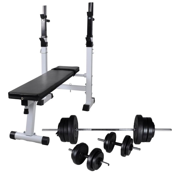 Hantelbank mit Ablage, Langhantel und Kurzhantel-Set 60,5 kg